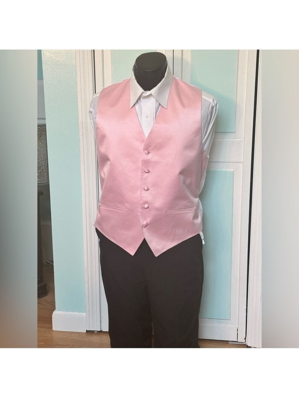 Pink Satin Closed Back Vest Wedding Prom Men’s XL X-large